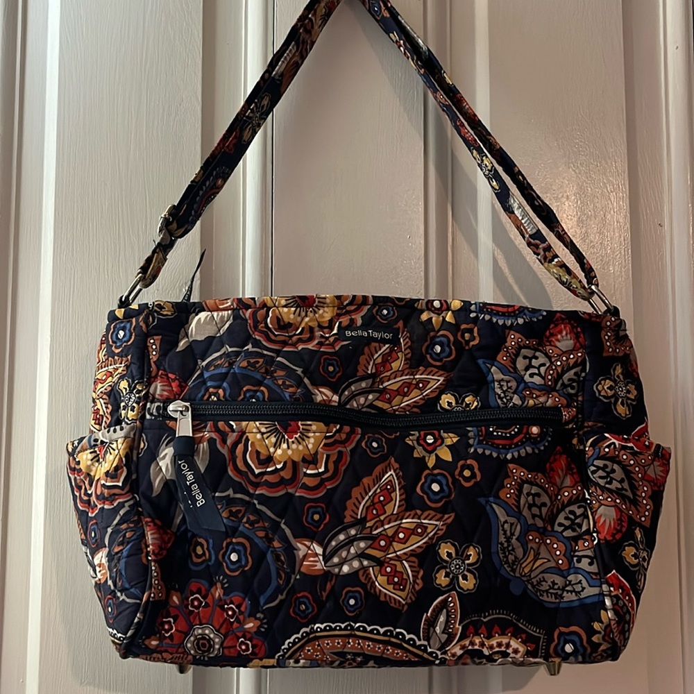 Bella Taylor navy floral large quilted bag with adjustable strap